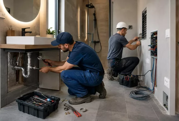 Travaux de plomberie et d'électricité en salle de bain